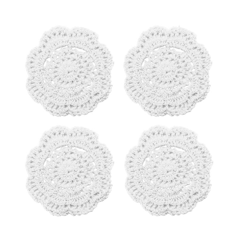 Phantomon Lace Round Crochet Doilies Handmade Coasters Vintage Style Table Placemats, 4-Inch, Pack of 4 (White) - Image 1
